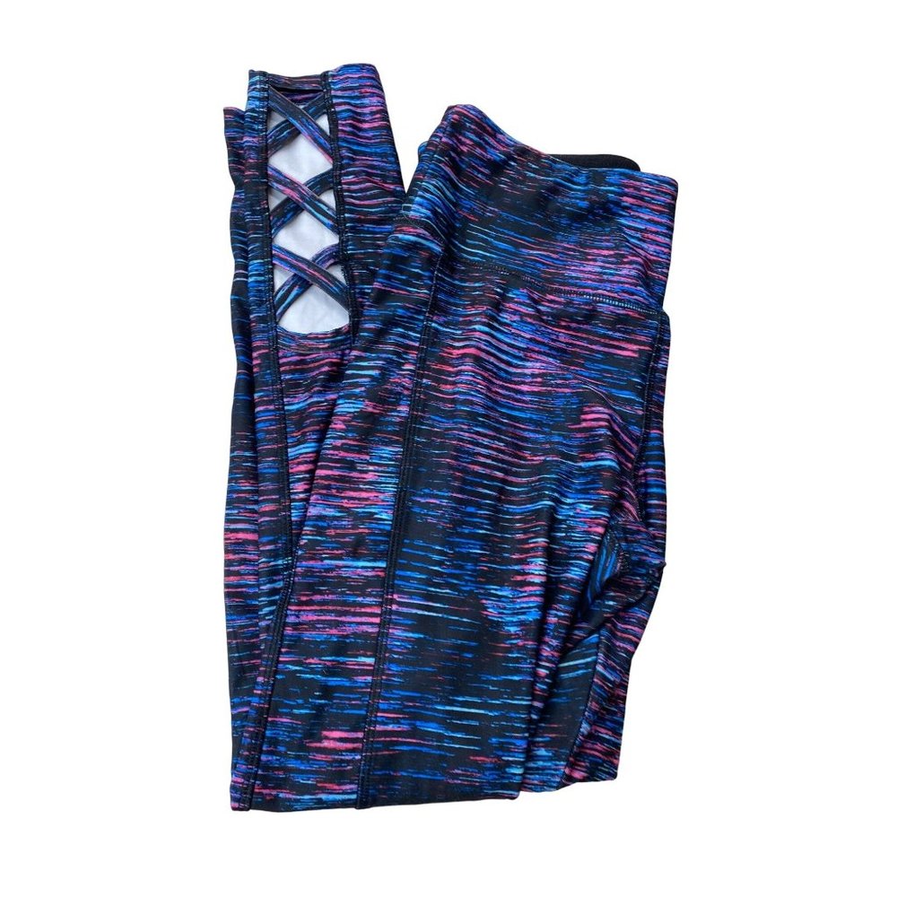 Yogo Athletica small leggings criss cross ankle graphic print